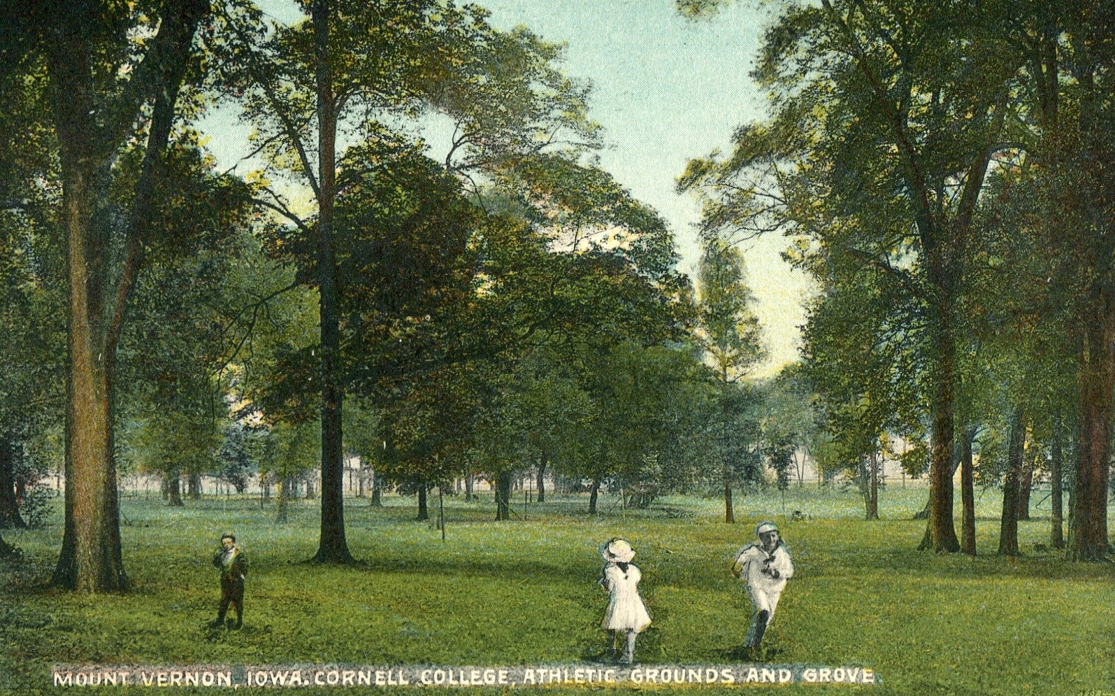 photo of a colored postal card; era before football field and track. Original picture could well be about 1900 and colored later.
