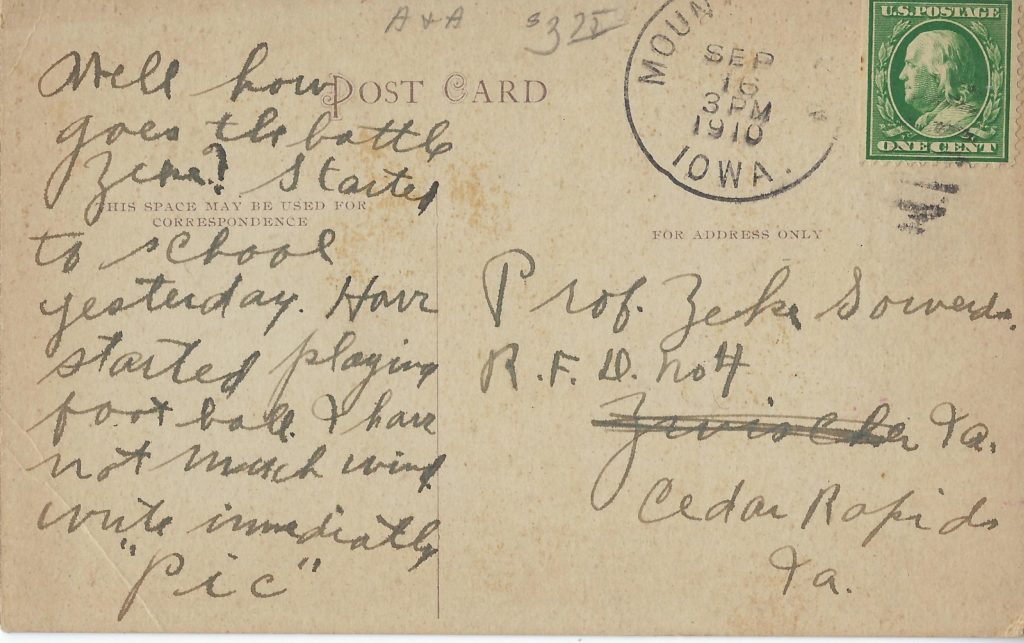 Photo of the back of a King Chapel Postcard