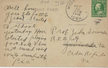 Photo of the back of a King Chapel Postcard