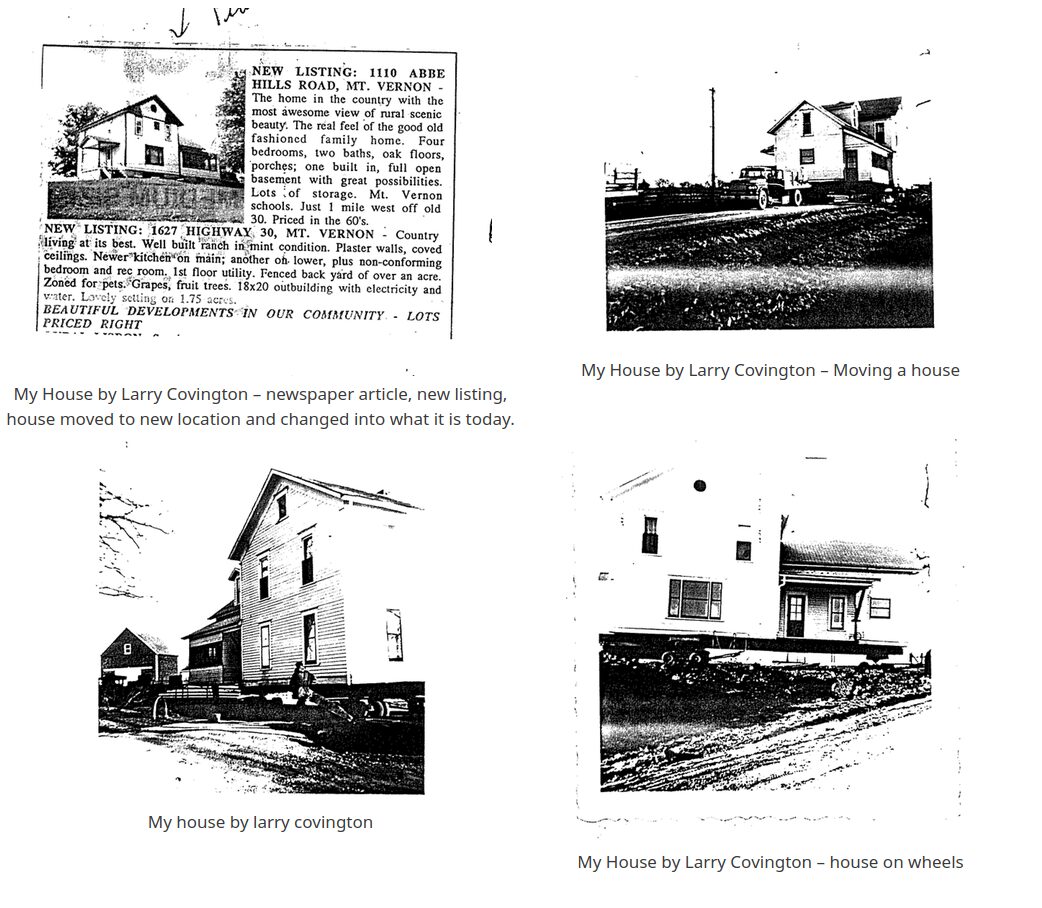 collage of photos of an historic house being moved
