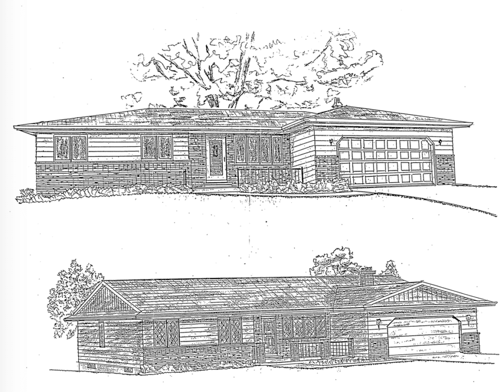 Photo of drawing of the Larry Covington house original draft drawing