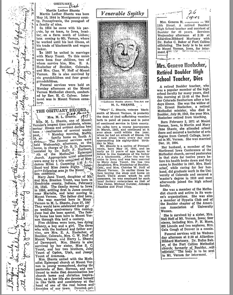 Photo of newspaper article on the Shantz family