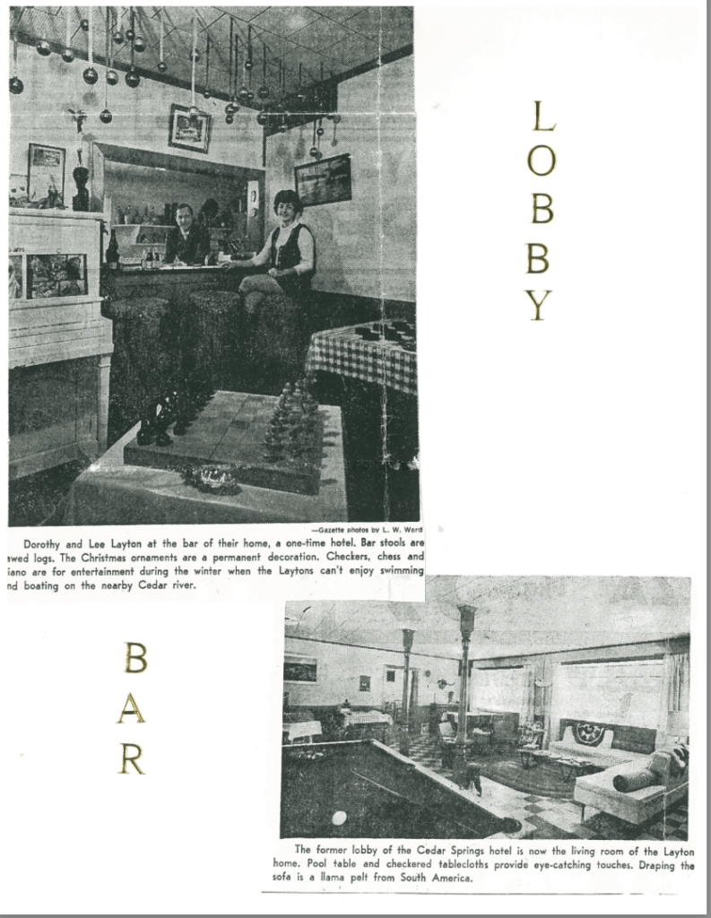 Photos of the interior lobby of the Cedar Springs Hotel