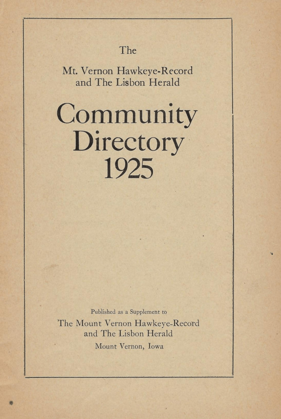 Photo of the 1925 Mount Vernon Community Directory Cover Page