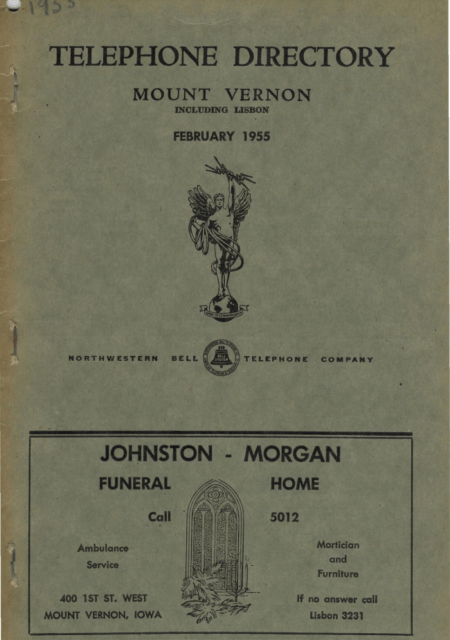 Photo of the Cover Page for the 1955 Mount Vernon Telephone Directory