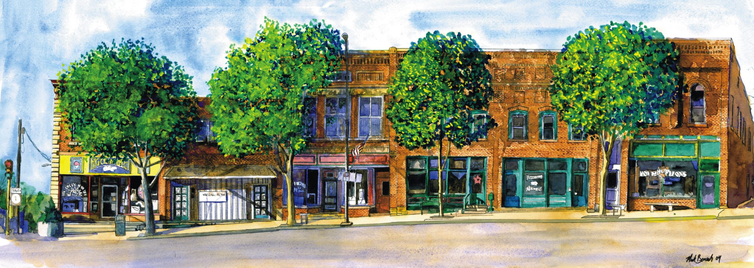 Photo of Painting of Downtown Southside Sun Newspaper by Mark Benesh