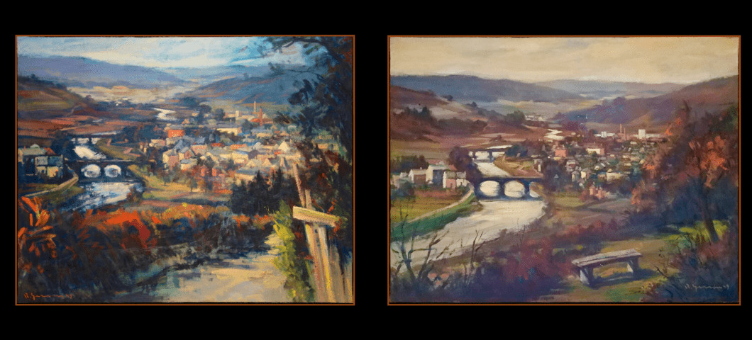 Photo of two paintings of Diekirch, Luxembourg, 1949