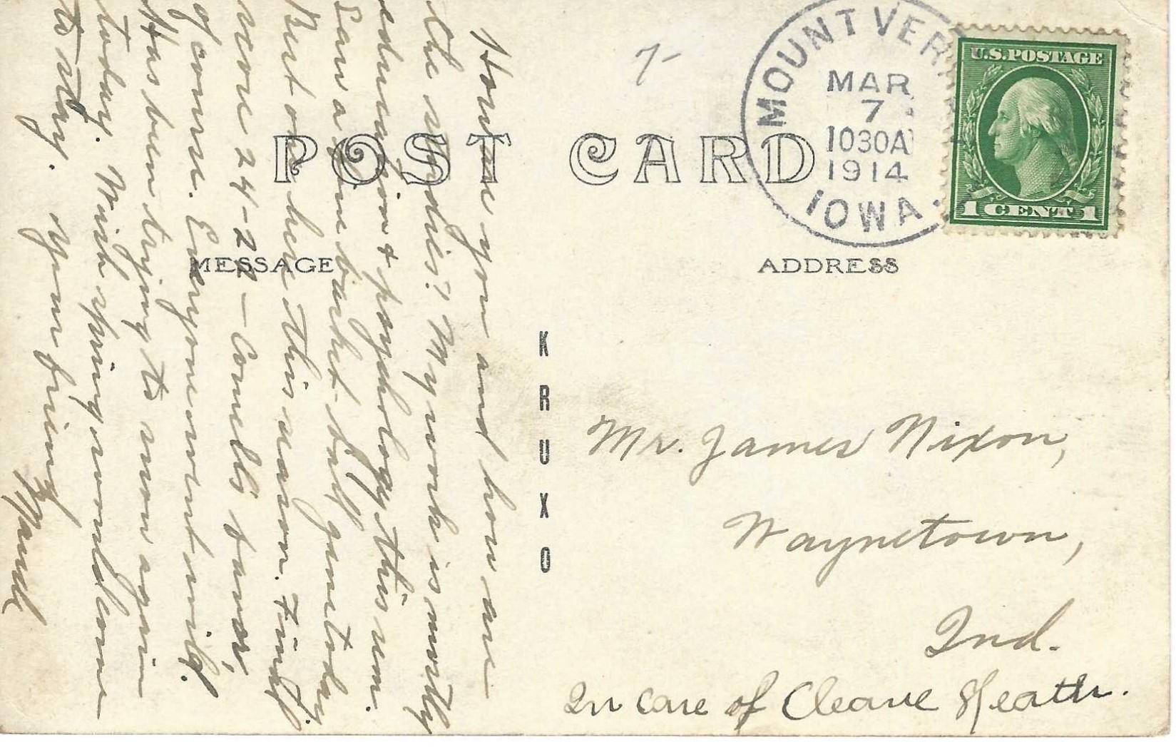 Postcard addressed to Mr. James Nixon