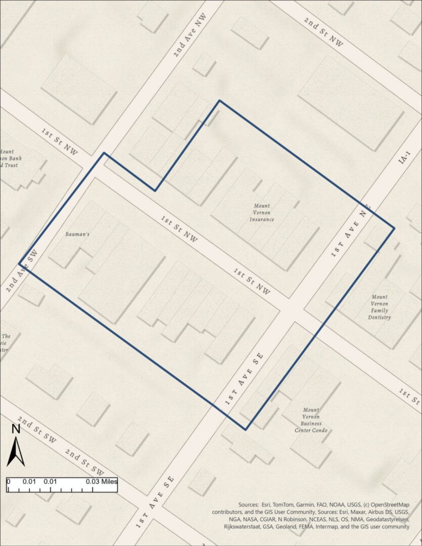 plat map of the Commercial District in Mount Vernon, IA