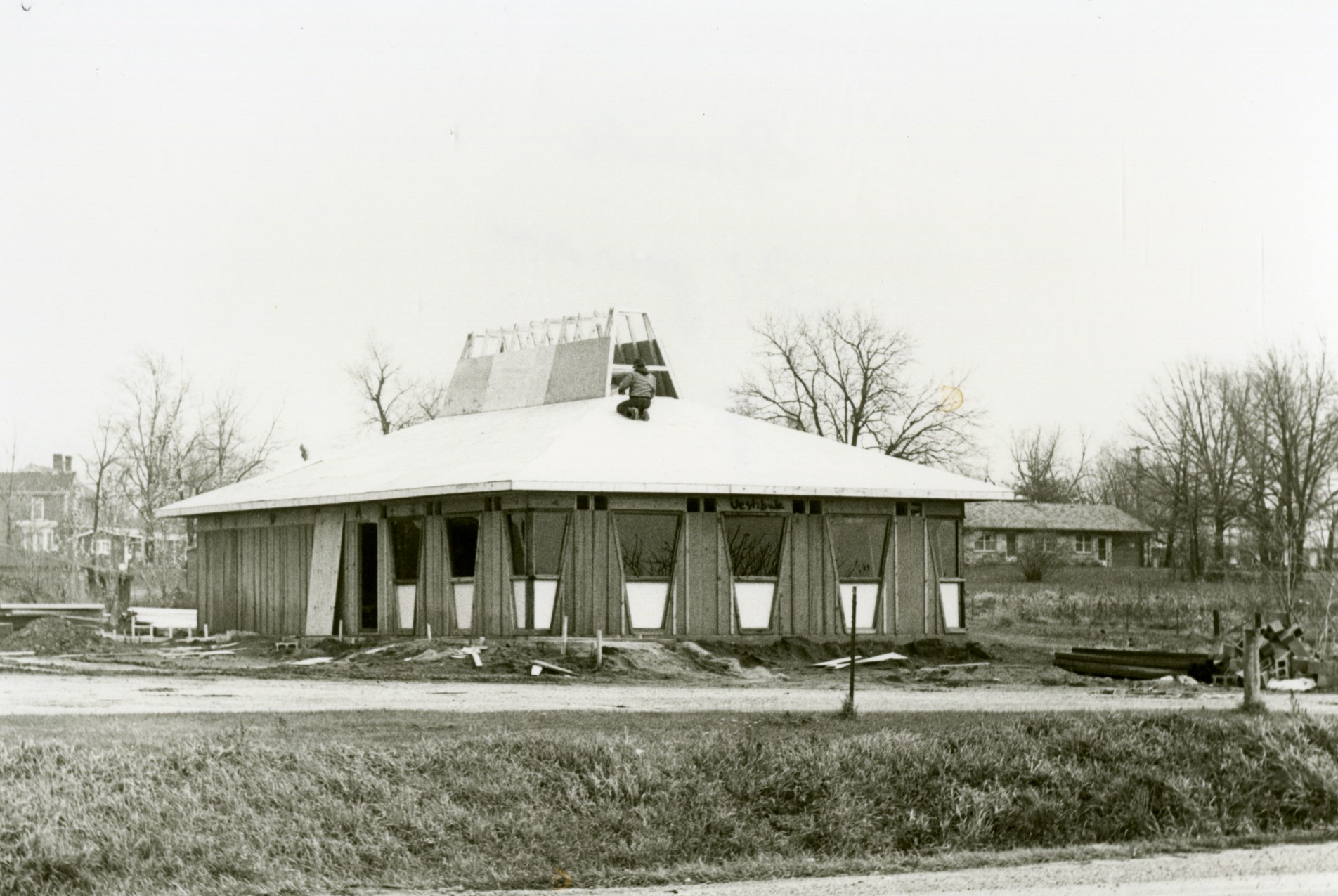 Black and white photo of Pizza Hut